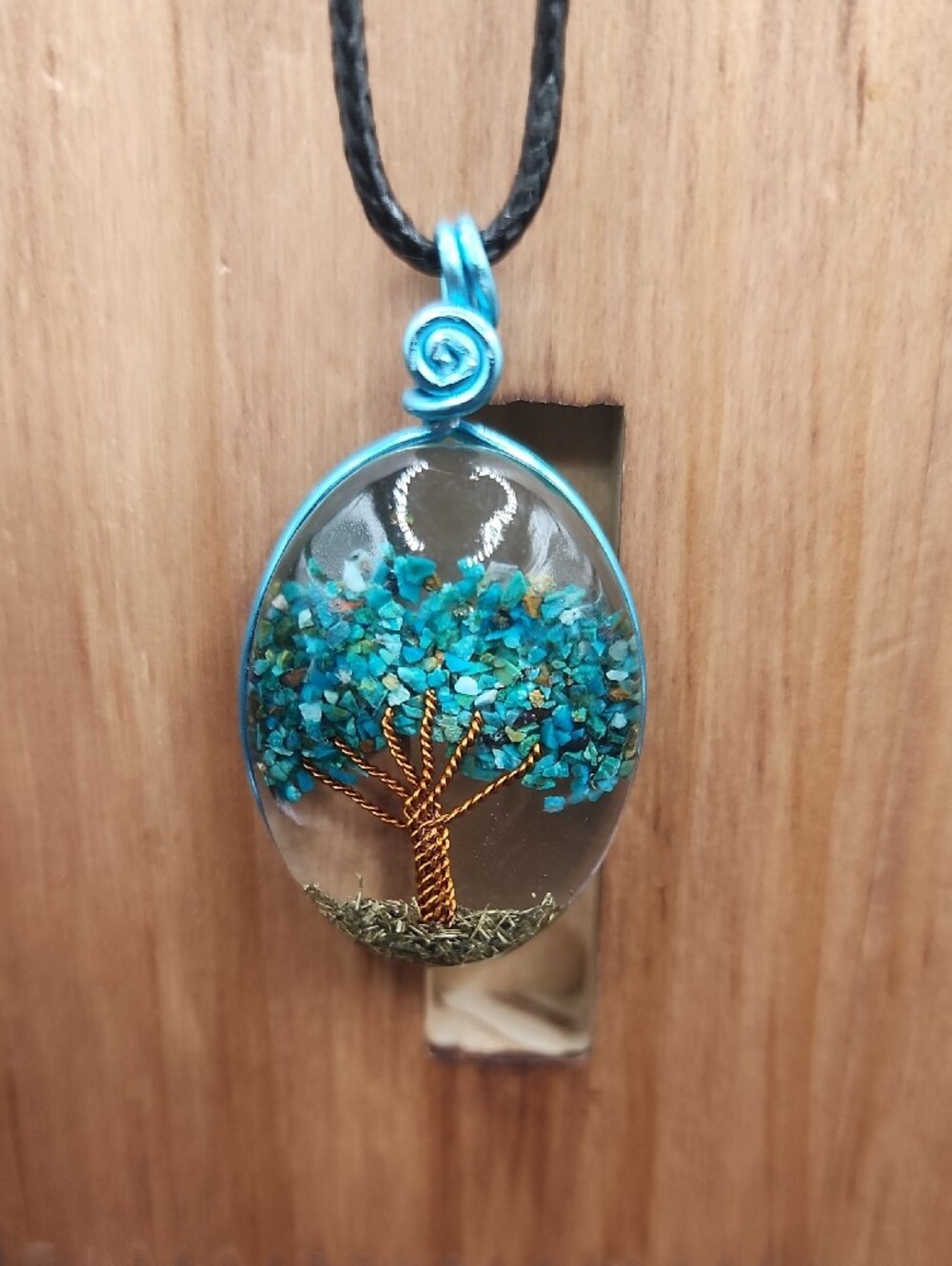Handmade Teal Tree of Life Pendant Necklace